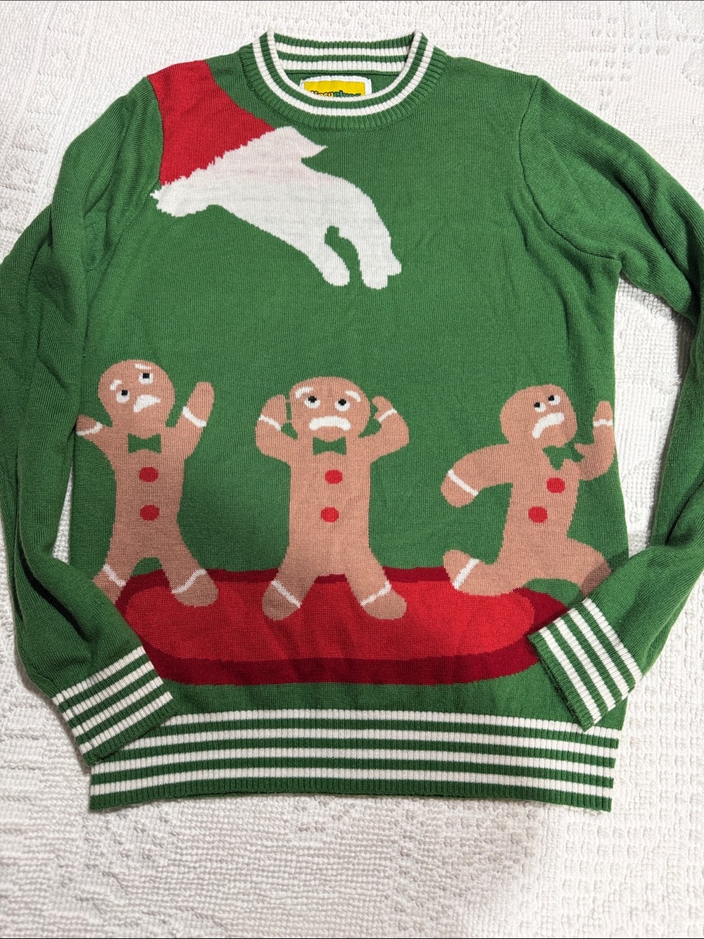 Tipsy Elves Green Gingerbread Men Crewneck Sweater with Red and White Accents